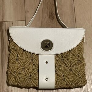Vintage Kate Spade Macrame & white leather shoulder bag